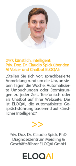 Priv. Doz. Dr. Claudio Spick, PhD, Diagnosezentrum Meidling & Geschäftsführer ELOQAI GmbH